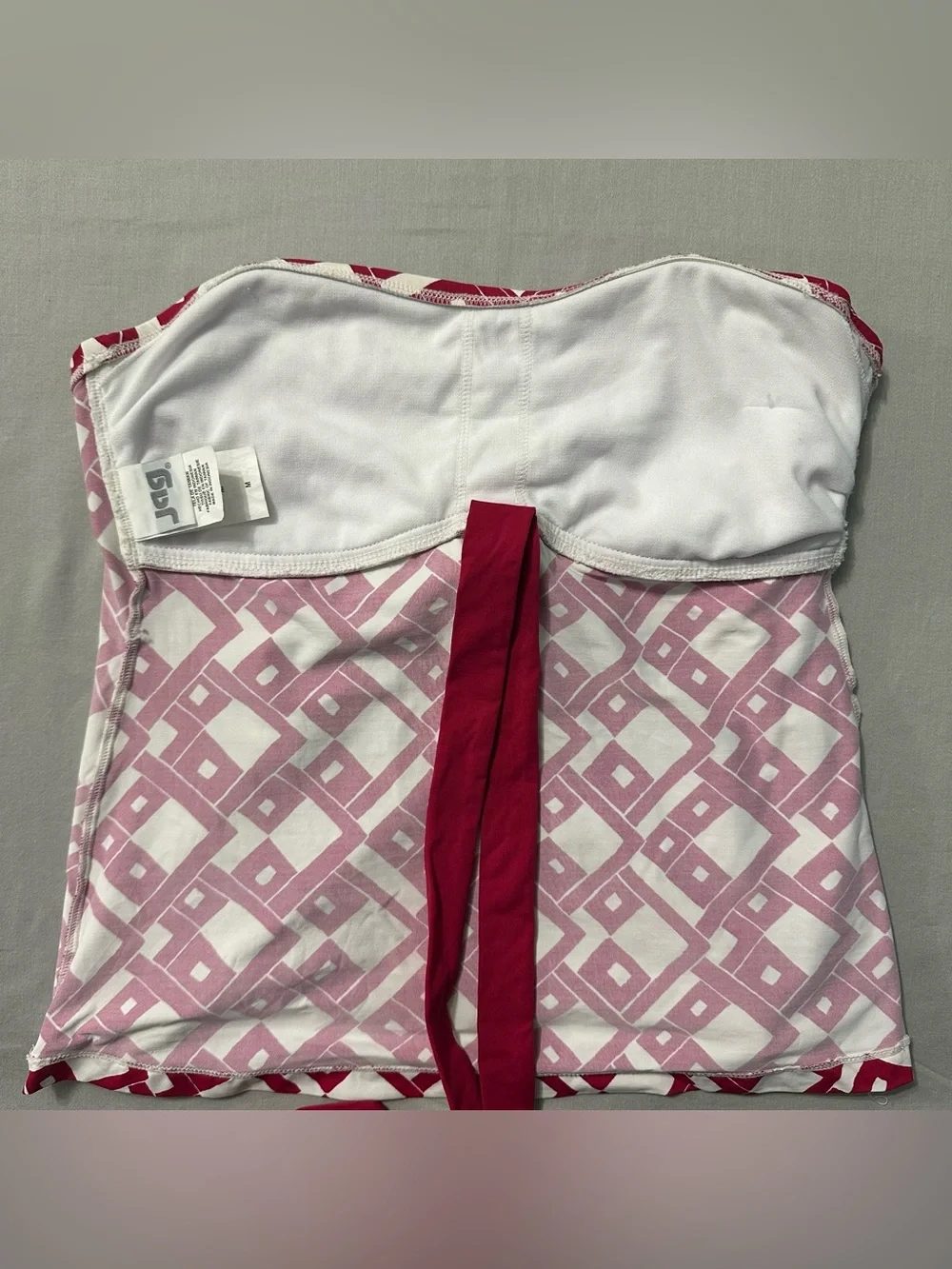 JAG Swimwear 2 Piece Tankini Medium Pink Red White Geometric Halter Top Bikini